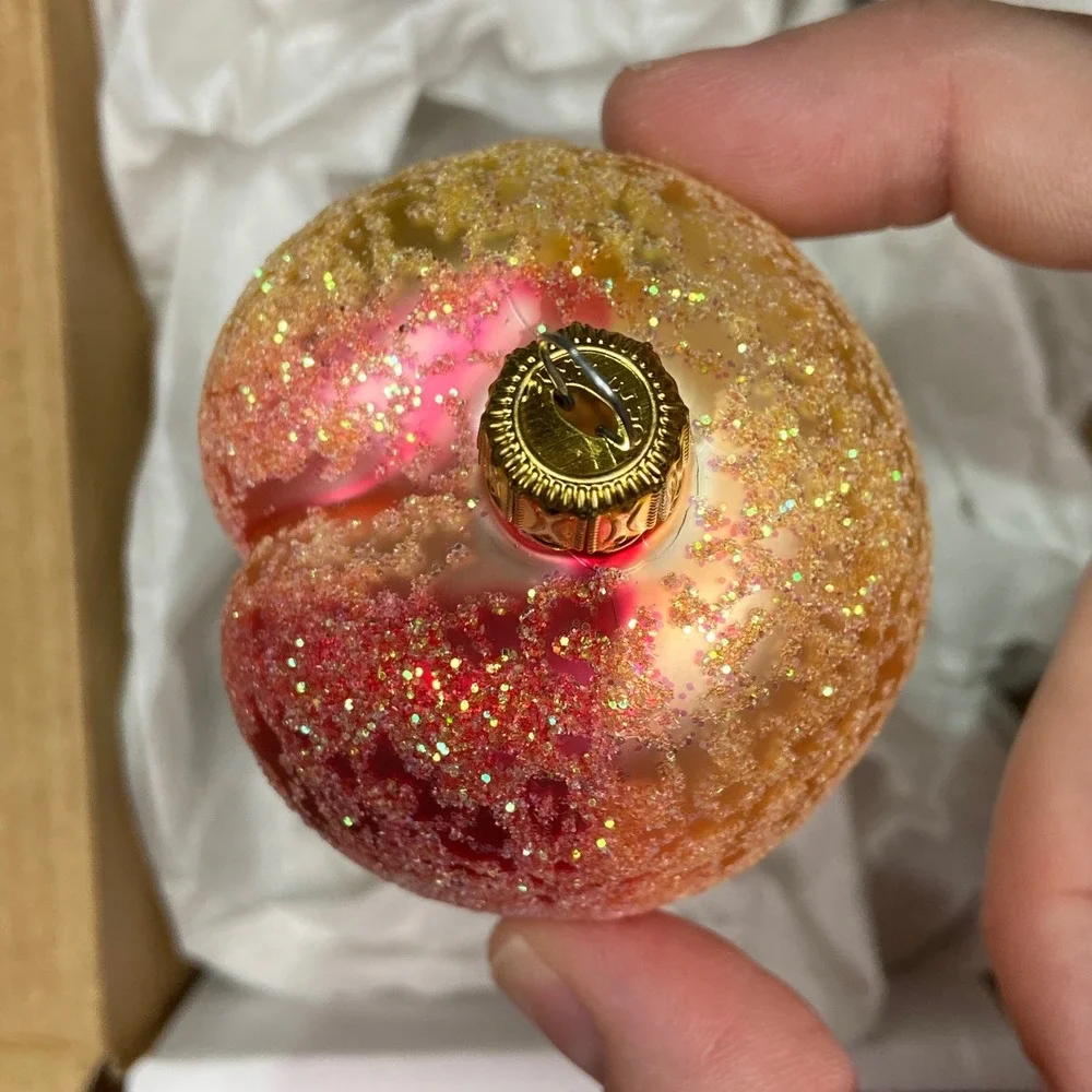 Peach Ornament Glittery Fruit Christmas Holiday Decor Gold Pink‎